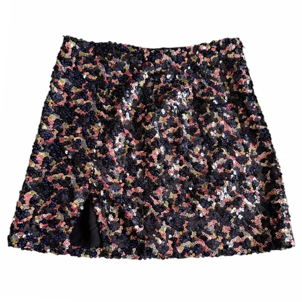 Urban Outfitters Black Mini Skirt Colorful Embellished Sequin Slit Small NWT
